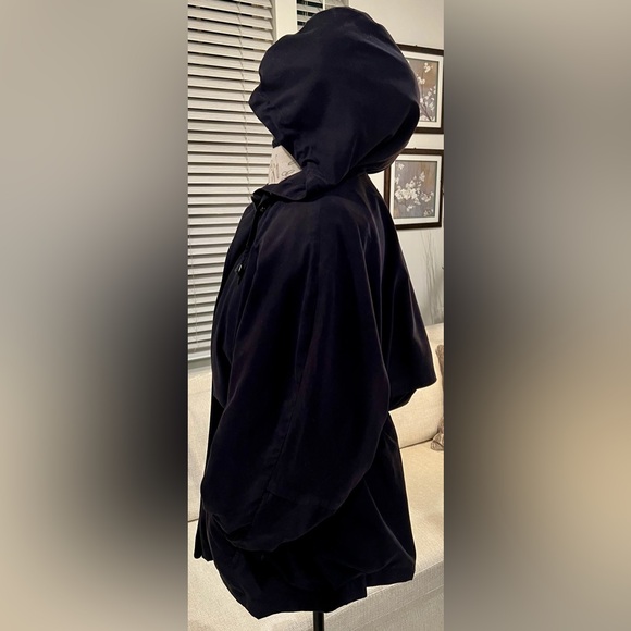 Vintage Utility Jacket Made in Egypt Black Hooded Pockets Cinched Waist Large - Picture 2 of 16